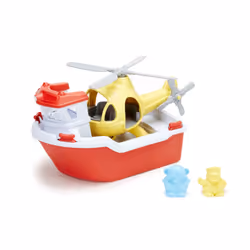 Green Toys Rescue Boat & Helicopter, Bath boat, Boy/Girl, 2 yr(s), Plastic, Blue, Red, White, Yellow