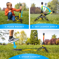 Air Rocket Toy - LED Rocket Launcher for Kids, Stomp and Launch Light Up, Air Powered, Rockets up to 30.5 Meters, Garden Toys, Outdoor Games