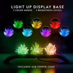Crystal Growing Kit - 3 Vibrant Coloured Crystals to Grow with Light-Up Display Stand & Guidebook, Includes 3 Real Gemstone Specimens Including A