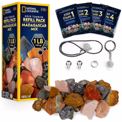 NATIONAL gEOgRAPHIc Rock Tumbling Refill - 1 Lb Mix of Rocks from Madagascar for Rock Polishers, 5 Jewelry Fastenings & Rock ...