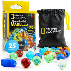 NATIONAL GEOGRAPHIC Glow in The Dark Marbles Refill - 25 Glass Marbles That Glow in The Dark  Includes Storage Pouch & UV Light  Marble Runs for Kids