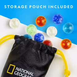 NATIONAL GEOGRAPHIC Glow in The Dark Marbles Refill - 25 Glass Marbles That Glow in The Dark  Includes Storage Pouch & UV Light  Marble Runs for Kids