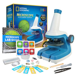 NATIONAL GEOGRAPHIC Microscope for Kids - STEM Kit with an Easy-to-Use Kids Microscope  Up to 400x Zoom  Blank and Prepared Slides  Rock and Mineral S
