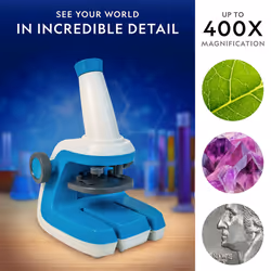 NATIONAL GEOGRAPHIC Microscope for Kids - STEM Kit with an Easy-to-Use Kids Microscope  Up to 400x Zoom  Blank and Prepared Slides  Rock and Mineral S