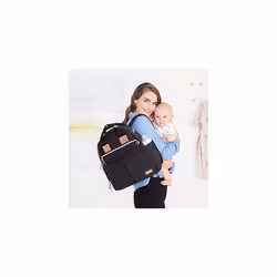Skip Hop 200675, Multi-Function Baby Travel Bag with Changing Pad, Stroller Straps, Bottle Bag and Pacifier Pocket, Vegan Leather, Black with Gol