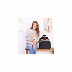 Skip Hop 200675, Multi-Function Baby Travel Bag with Changing Pad, Stroller Straps, Bottle Bag and Pacifier Pocket, Vegan Leather, Black with Gol