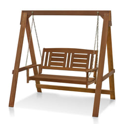 Furinno Tioman Hardwood Patio  Garden  Outdoor 4ft Porch Swing  2 Seater with Stand  Natural