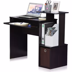 Furinno Econ Multipurpose Home Office Computer Writing Desk, Computer Desk, Study Desk, w/Bin, Dark Walnut, 100.1 (W) x 86.6 (H) x 39.9 (D) cm