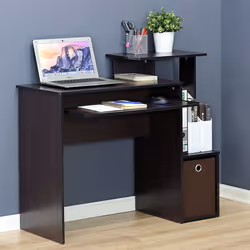 Furinno Econ Multipurpose Home Office Computer Writing Desk, Computer Desk, Study Desk, w/Bin, Dark Walnut, 100.1 (W) x 86.6 (H) x 39.9 (D) cm