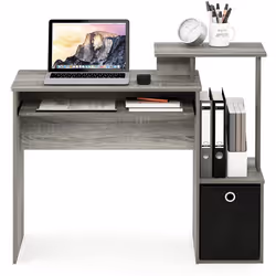 Furinno Multipurpose Home Office Computer Writing Desk w/Bin, Engineered Wood, French Oak/Black, 100.1 86.6 (H) x 39.9 (D) cm