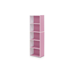 Furinno 11055WH-PI 5-Tier Reversible Open Shelf Bookcase, White & Pink