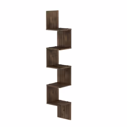 Furinno Rossi 5-Tier Wall Mount Floating Corner Square Shelf  Columbia Walnut