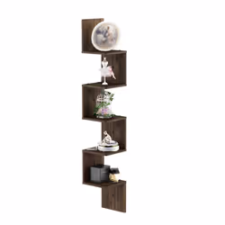 Furinno Rossi 5-Tier Wall Mount Floating Corner Square Shelf  Columbia Walnut
