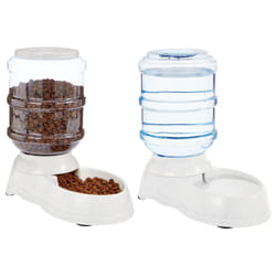Amazon Basics Automatic Dog Cat Water Dispenser Gravity Feeder Set  Small  6-Pound Food Capacity  1-Gallon  Gray
