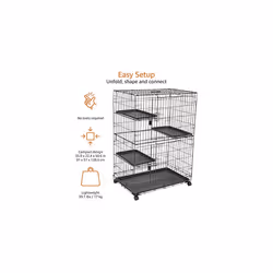 Amazon Basics Large 3-Tier Cat Cage Playpen Box Crate Kennel - 91 x 57 x 128.5 cm, Black