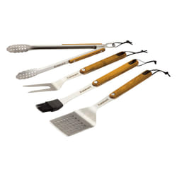 Cuisinart CGS1100 Spatula  Locking Tongs  Fork  Basting Brush 4Piece Grill Tool Set  Ash Wood Handle