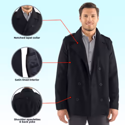Alpine Swiss Jake Mens Wool Pea Coat Double Breasted Jacket Black 2XL