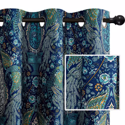 DriftAway Christmas Curtains for Bedroom 84 Inch Room Darkening Blackout Medallion Floral Peacock Pattern for Living Room Win ...