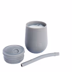 Mini Cup + Straw Training System - 100% Silicone Training Cup for Infants + Toddlers - Designed by a Pediatric Feeding Specialist - 9 Months+ (Gray)