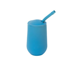 ezpz Happy Cup + Straw System - 24 months+ (Blue) - 100% Silicone Cup + Straw for Older Toddler + Preschoolers