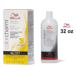 32oz) Wella Color Charm Haircolor 4G Dark Golden Brown - 4G+ Developer (Vol. 20
