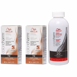 3.6oz) 7W Caramel Wella Color Charm Permanent Haircolor - 7W + 7W+Developer (Vol. 20