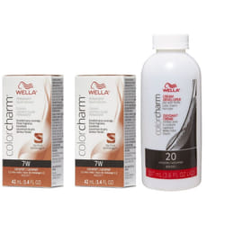 3.6oz) 7W Caramel Wella Color Charm Permanent Haircolor - 7W + 7W+Developer (Vol. 20