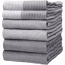 Premium Kitchen Hand Towels (20 x 28   6 Pack) Large Cotton  Dish  Flat & Terry Towel Highly Absorbent Tea Towels Set with Ha ...