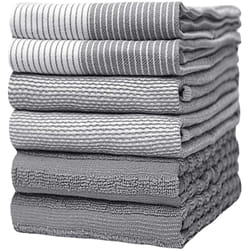Premium Kitchen Hand Towels (20 x 28   6 Pack) Large Cotton  Dish  Flat & Terry Towel Highly Absorbent Tea Towels Set with Hanging Loop Gray