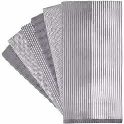 Premium Kitchen Hand Towels (20 x 28   6 Pack) Large Cotton  Dish  Flat & Terry Towel Highly Absorbent Tea Towels Set with Hanging Loop Gray