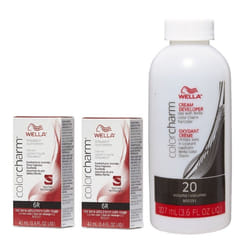 3.6oz) 6R Red Terra Cotta Wella Color Charm Permanent Haircolor - 6R + 6R + Developer (Vol. 20