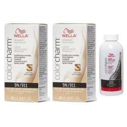3.6oz) Wella Color Charm Permanent Liquid Haircolor - 9N+9N+Developer (Vol. 20