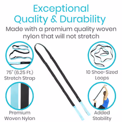 Vive Stretch Strap - Leg Stretch Band to Improve Flexibility - Stretching Out Yoga Strap - Exercise and Physical Therapy Belt for Rehab  Pilates  Danc