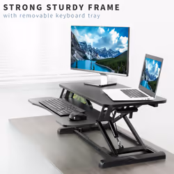 VIVO Black Height Adjustable Standing Desk Monitor Riser 32" Sit Stand Workstation Tabletop (DESK-V000K)