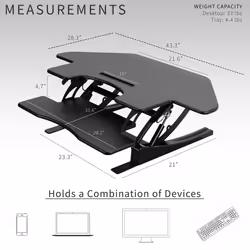 VIVO 109 cm Corner Height Adjustable Cubicle Stand Up Desk Converter, V Series, Quick Sit to Stand Tabletop Dual Monitor Riser Workstation, Black,