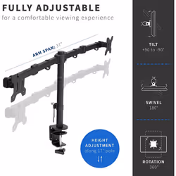 VIVO Full Motion Dual Monitor Desk Mount Clamp Stand VESA , Double Center Arm Joint, Holds 2 Screens up to 34 inches, STAND-V102D