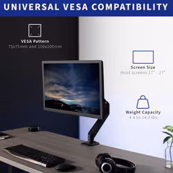 VIVO Articulating Single 17 to 27 inch Pneumatic Spring Arm Clamp-on Desk Mount Stand  Fits 1 Monitor Screen with Max VESA 100x100  Black  STAND-V101O