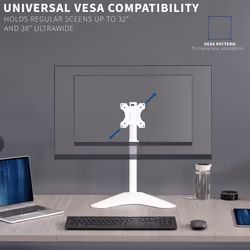 VIVO Single Monitor Desk Stand  Holds Screens up to 32 inch Regular and 38 inch Ultrawide  Freestanding VESA Steel Mount Base  Adjustable Height  Tilt