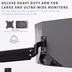 VIVO Aluminum Mount Fits up to 49 inch Ultrawide Monitor, Single Articulating Pneumatic Arm, Clamp-on Desk Stand, Fits 1 Screen with Max VESA 200x100