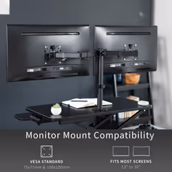 VIVO Height Adjustable 81 cm Standing Desk Converter with Dual 13 to 30 inch Monitor Stand, Sit Stand Monitor Mount and Desk Riser, Black,