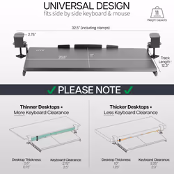 VIVO Clamp-on Computer Keyboard and Mouse Under Desk Mount Slider Tray  27 (33 Including Clamps) x 11 inch Pull Out Platform Drawer  Dark Wood Tray  B