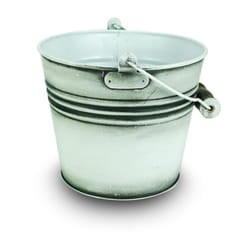 Planter With Handle  Banded Metal  Rustic White  6-In.