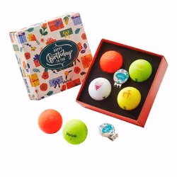 Volvik Vivid Happy Birthday To You Pack Golf Balls (4 Balls) & Hat Cli