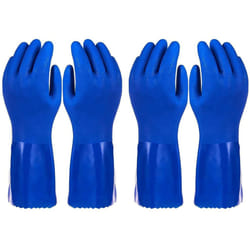 2 Pairs Rubber Household Cleaning Gloves for Kitchen Dishwashing, Cotton Lined (Blue, Small)