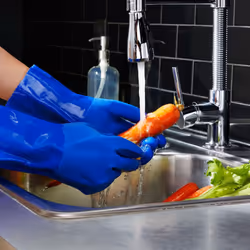 2 Pairs Rubber Household Cleaning Gloves for Kitchen Dishwashing, Cotton Lined (Blue, Small)