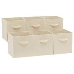 Amazon Basics collapsible Fabric Storage cubes Organizer with Handles  105x105x11  Beige - Pack of 6