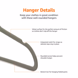 Amazon Basics Slim  Velvet  Non-Slip Suit Clothes Hangers  Gray/Silver - Pack of 30