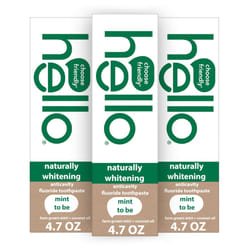Hello Naturally Whitening Fluoride Toothpaste  Natural Peppermint Flavor and Tea Tree Oil  Peroxide Free  Gluten Free  SLS Free  3 Pack  4.7 OZ Tubes