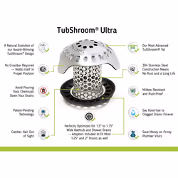 TubShroom Bathtub Hair Catcher Drain Protector Silicone Stainless Steel Standard