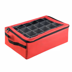 Ornament Storage Box-Red Holiday Organizer-48 Compartments 2 Trays & Dividers-For Christma